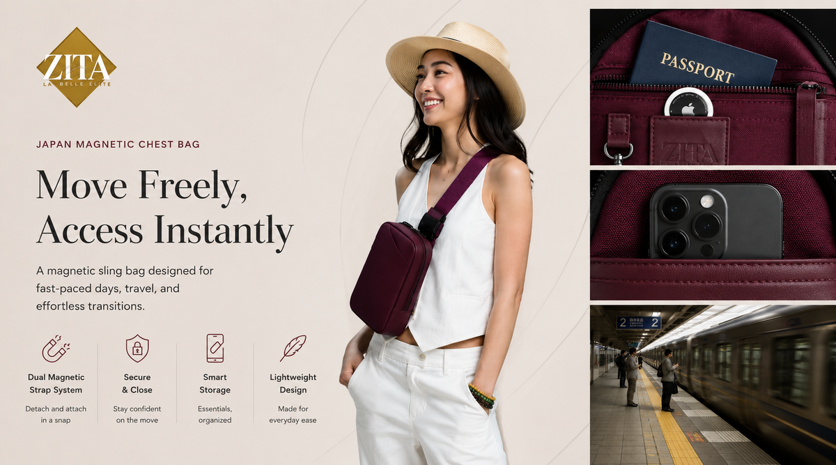 Magnetic chest sling bag for travel – Zita La Belle Élite