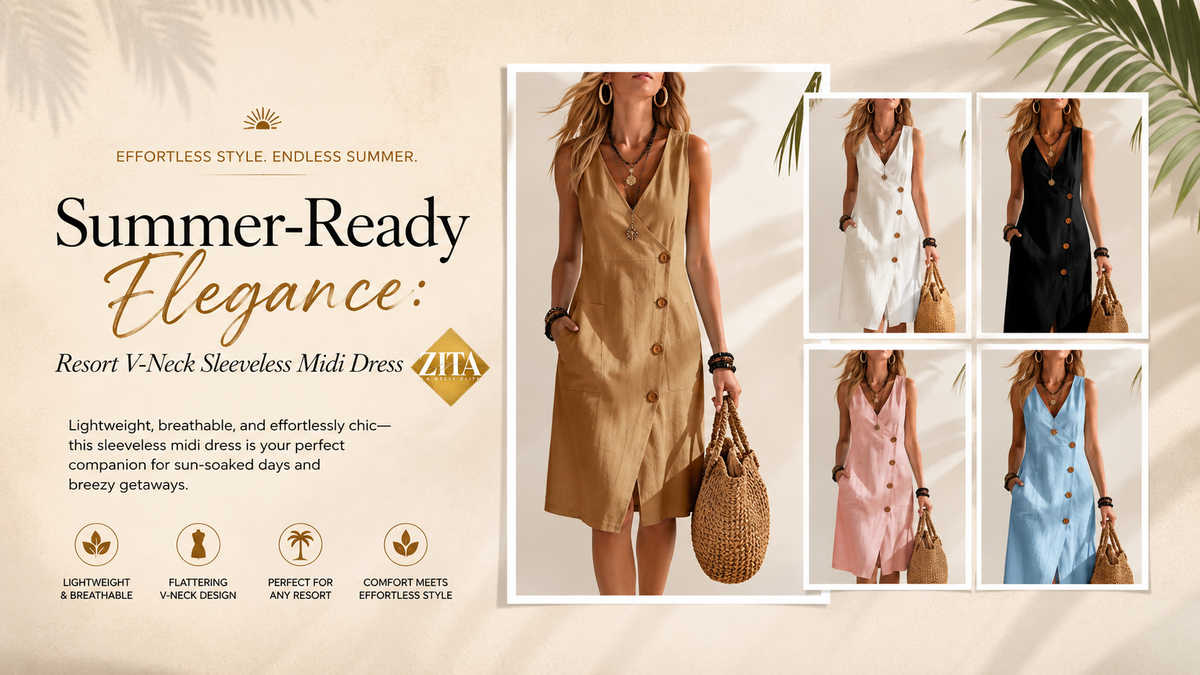 Resort V-neck sleeveless midi dress – Zita La Belle Élite