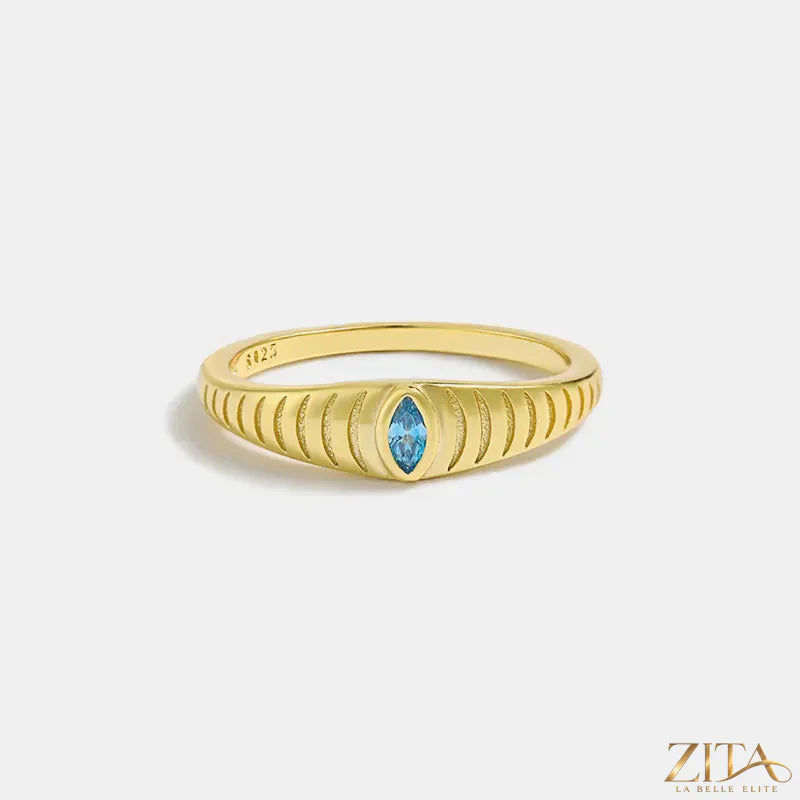 925 sterling silver ring with inlaid zircon stones, elegant jewelry piece by Zita La Belle Elite, showcasing detailed craftsmanship.
