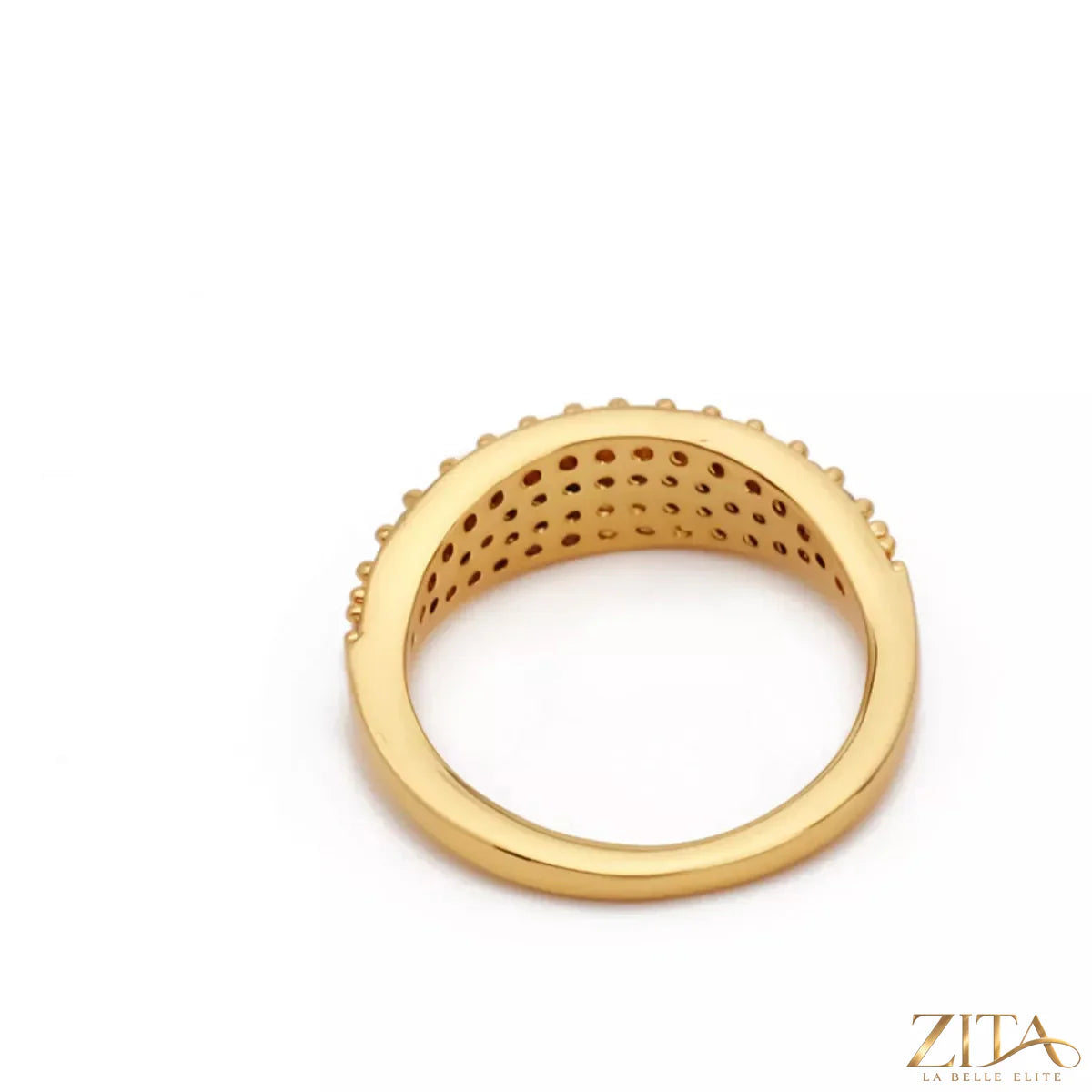 18K gold-plated copper ring with a round zircon gemstone, elegant jewelry piece from Zita La Belle Elite.