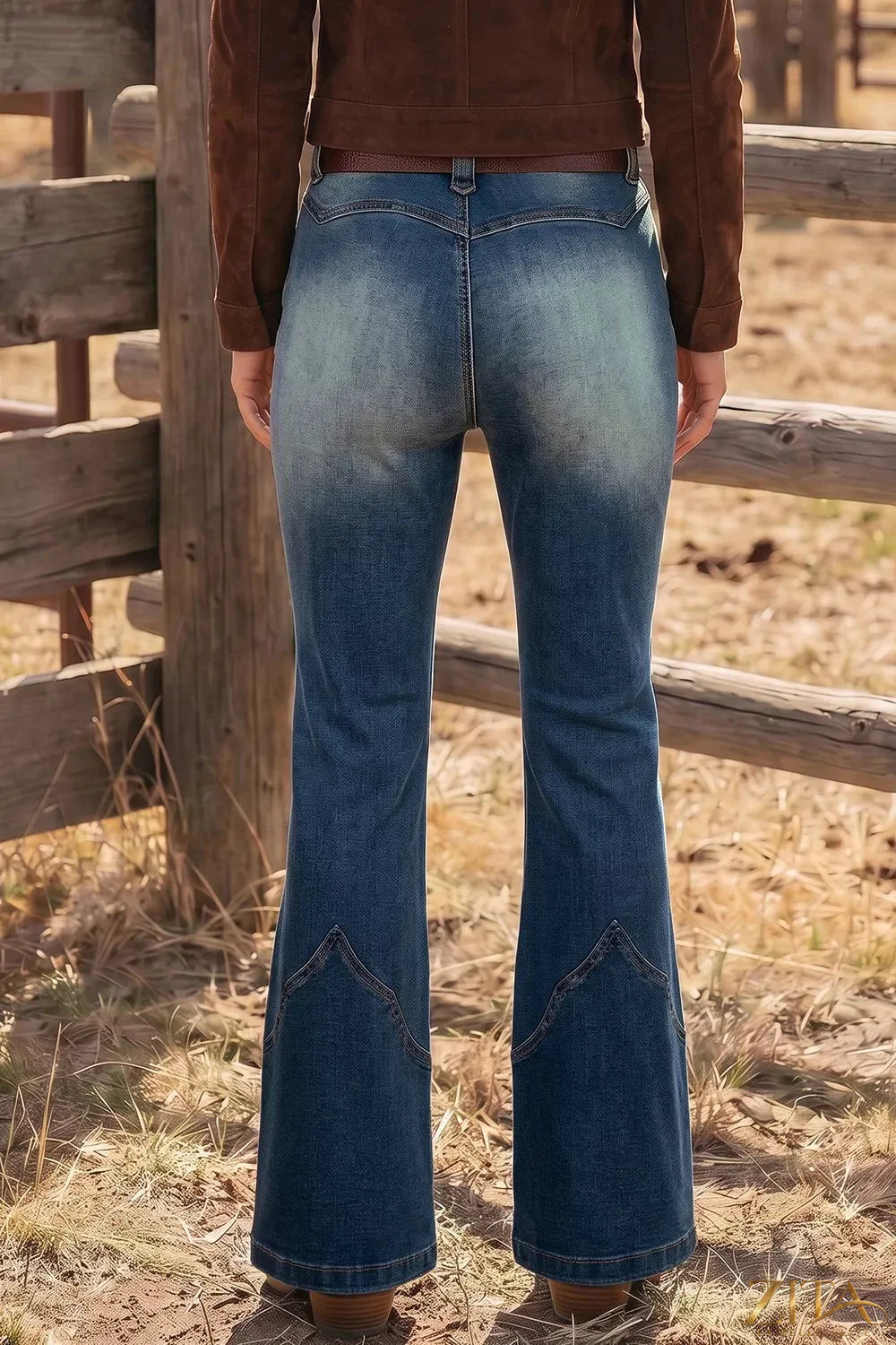 Zita La Belle Elite pocket detail flare leg jeans with classic denim wash and stylish flare cut showcased on model.
