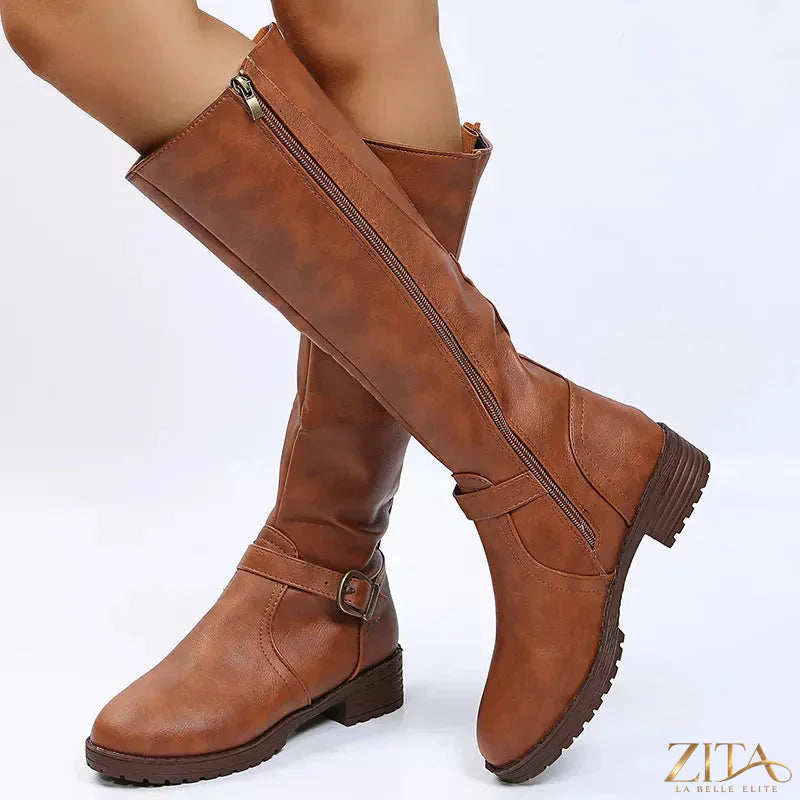 Zita La Belle Elite round toe block heels boots with sleek design and sturdy heels, perfect for stylish everyday wear.