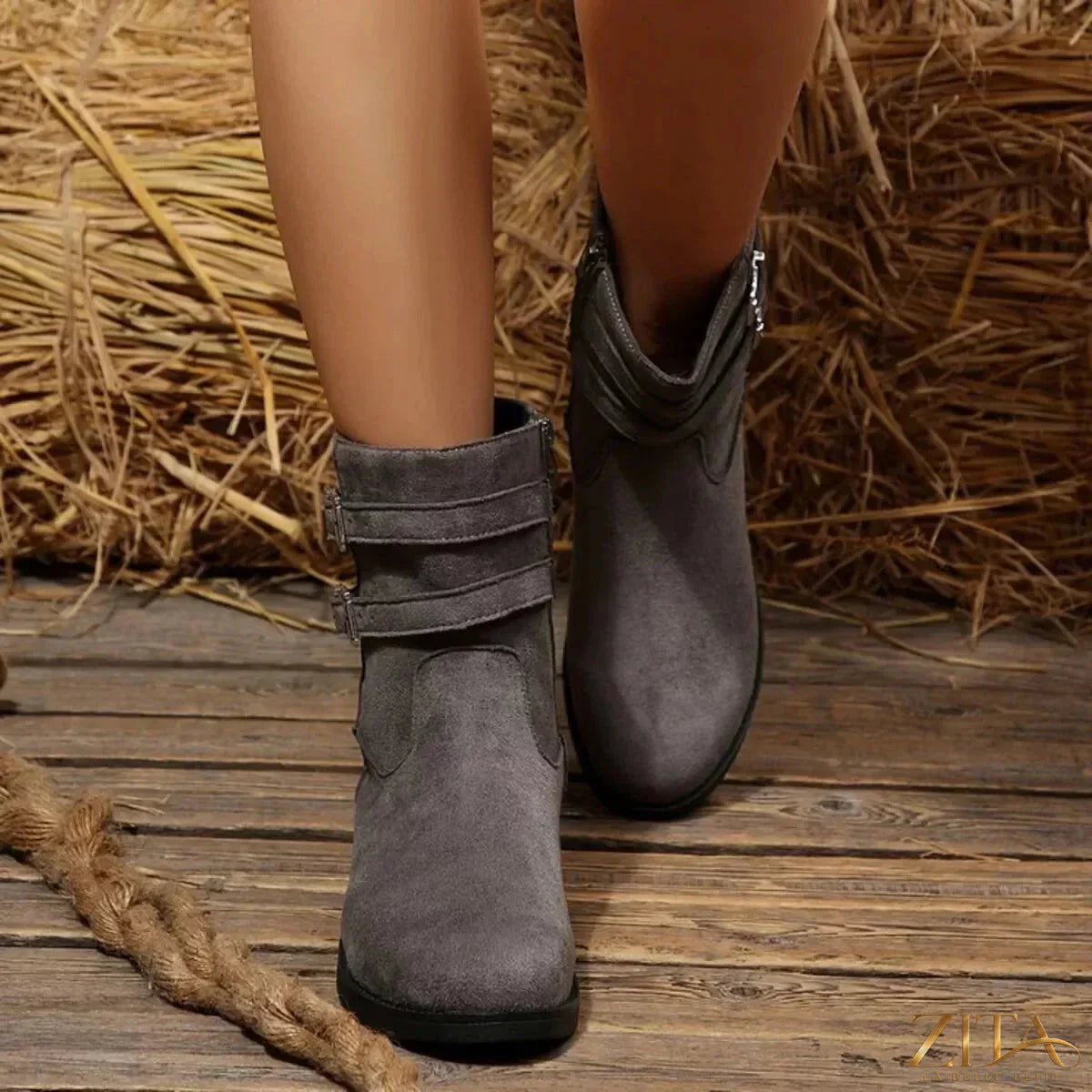 Zita La Belle Elite round toe block heel boots in black leather with ankle height and sturdy heel for stylish footwear.