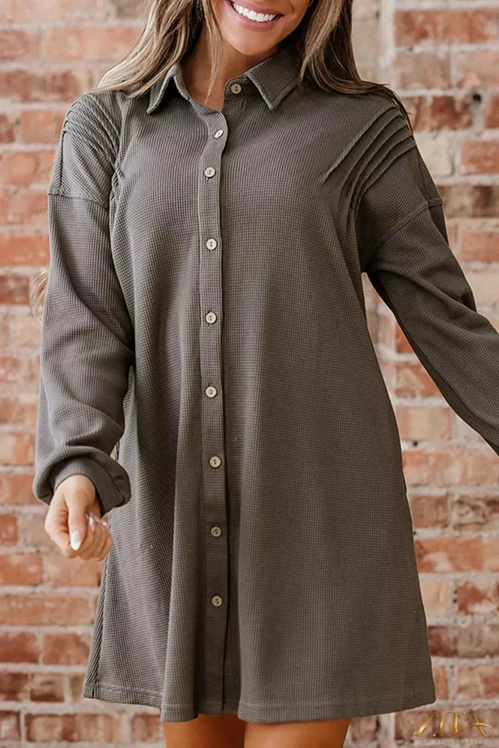 Zita La Belle Elite casual button-down dress with pockets, lightweight fabric, and relaxed fit, perfect for everyday wear.