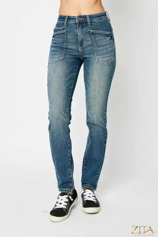 Zita La Belle Elite Judy Blue high waist skinny jeans in full size, showcasing a fitted denim silhouette with a dark wash.