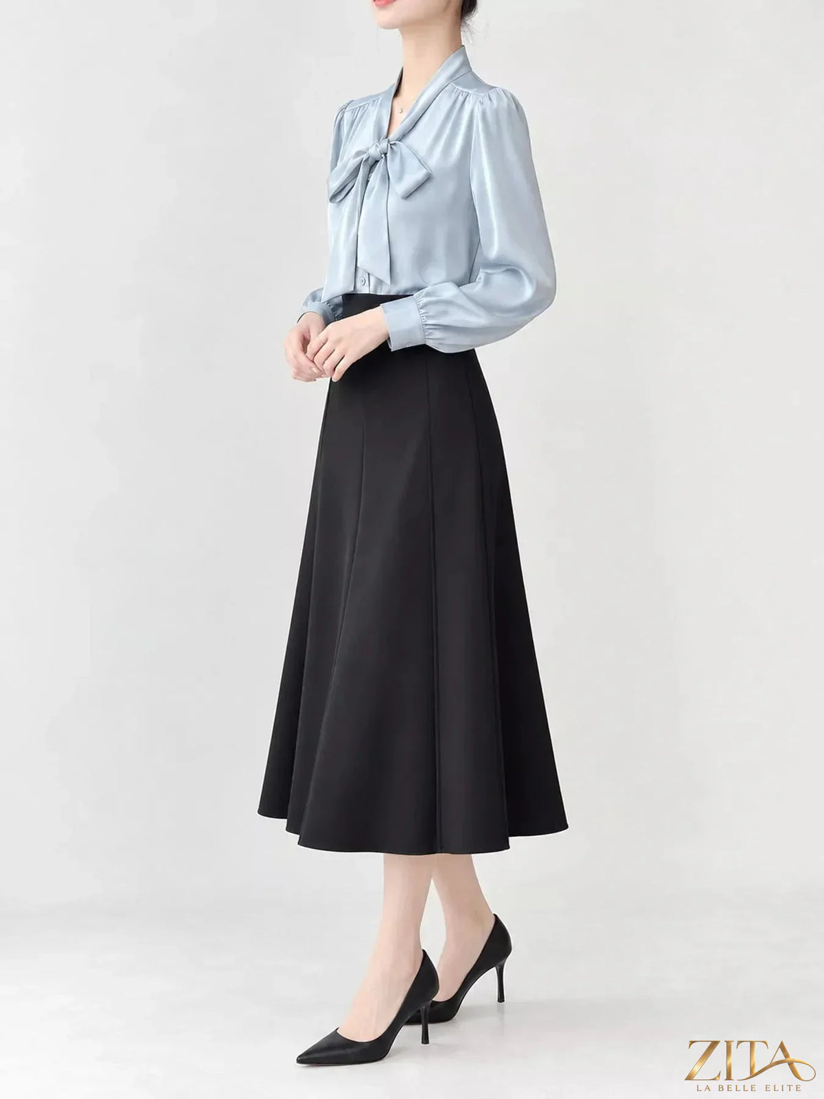 Plus size Zita La Belle Elite tie-front long sleeve shirt, full size, with a front tie and long sleeves, stylish and comfortable.