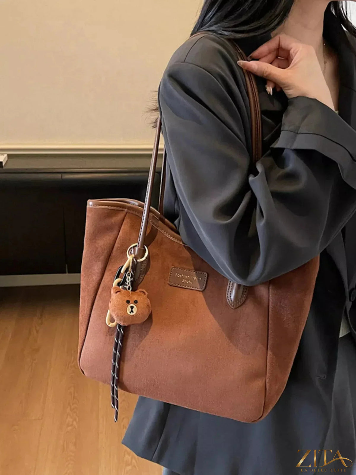 Zita La Belle Elite suede casual tote bag with sturdy handles and minimalist design, perfect for everyday use.