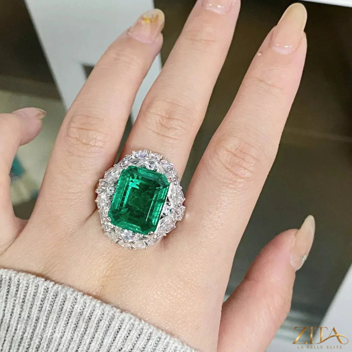 925 Sterling Silver Zircon ring with sparkling stones, featuring a sleek band design and intricate detailing for elegant wear.