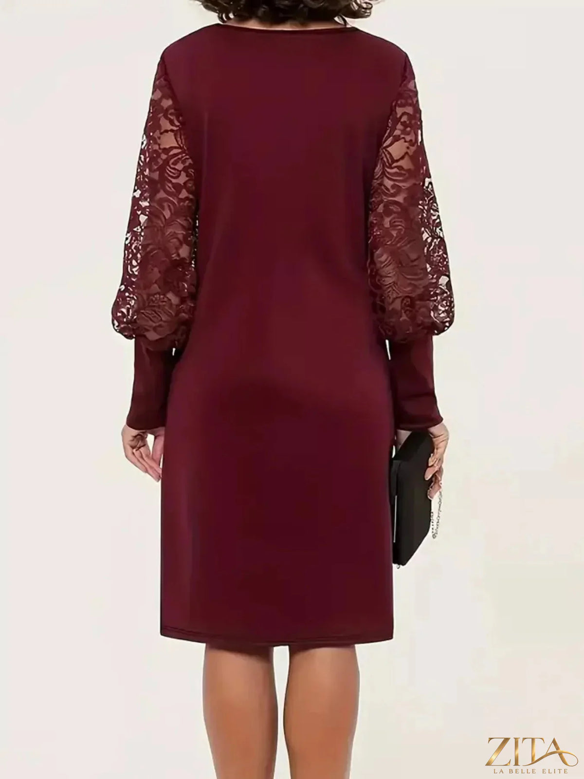 Lace lantern sleeve dress by Trendsi featuring intricate lace details and a flowing silhouette, perfect for elegant occasions.