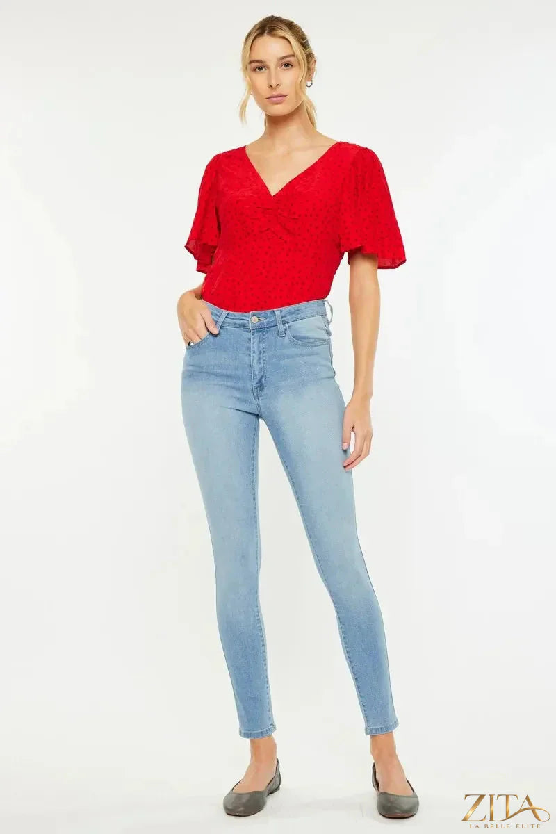 Zita La Belle Elite Kancan high-rise super skinny jeans, dark wash with front pockets and belt loops, full length view