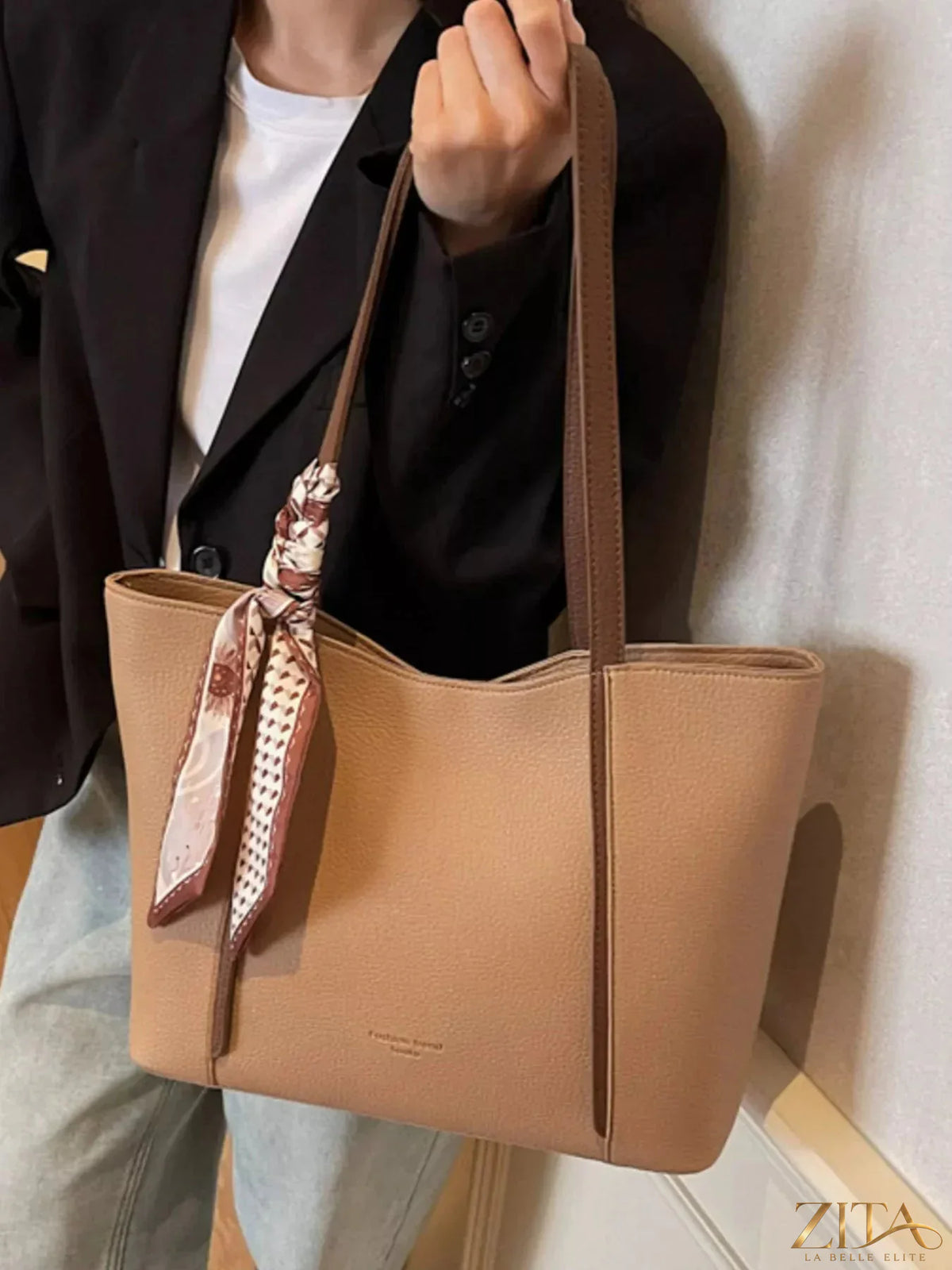 Zita La Belle Elite PU leather tote bag with sturdy handles and spacious interior, black color, stylish and functional for everyday use.