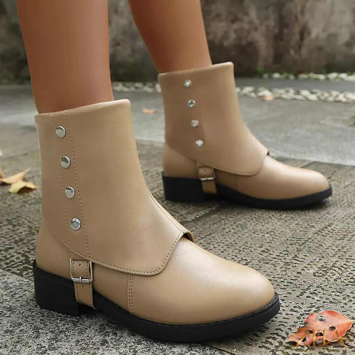 Zita La Belle Elite round toe block heel boots in black leather, featuring a sleek design and sturdy heel for stylish comfort.