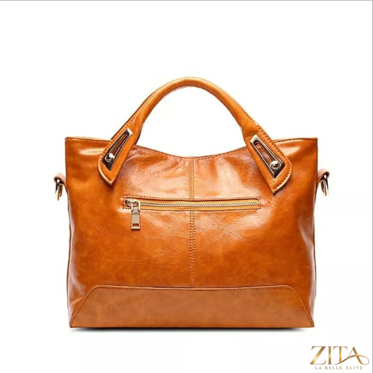 Vintage style PU leather tote handbag with adjustable shoulder strap by Zita La Belle Elite shown in the image.