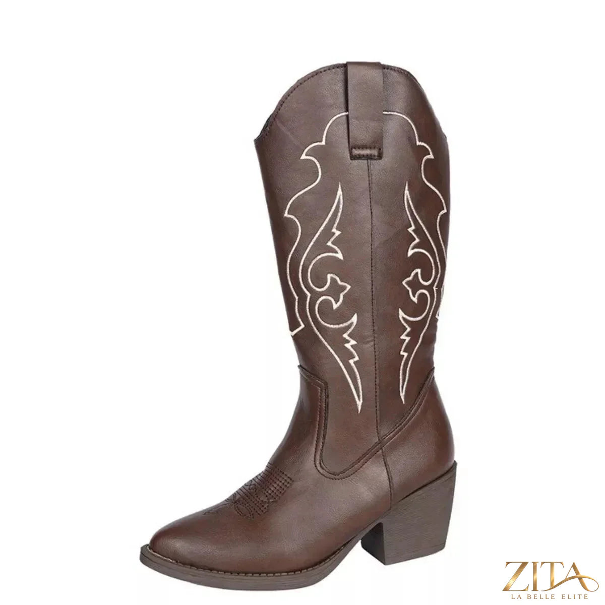 Western embroidered mid-calf boots by Zita La Belle Elite featuring intricate embroidery and classic cowboy style.