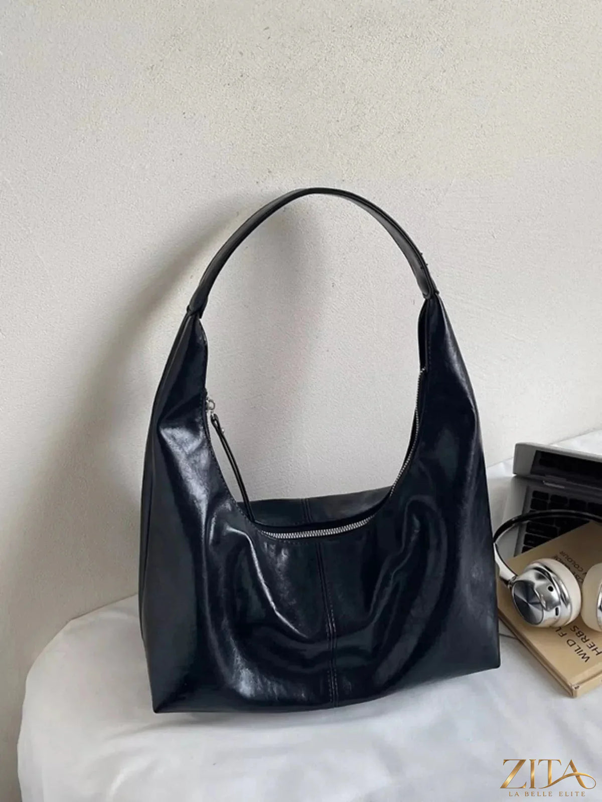 Zita La Belle Elite PU leather hobo shoulder bag with adjustable strap and spacious interior, stylish for everyday use.