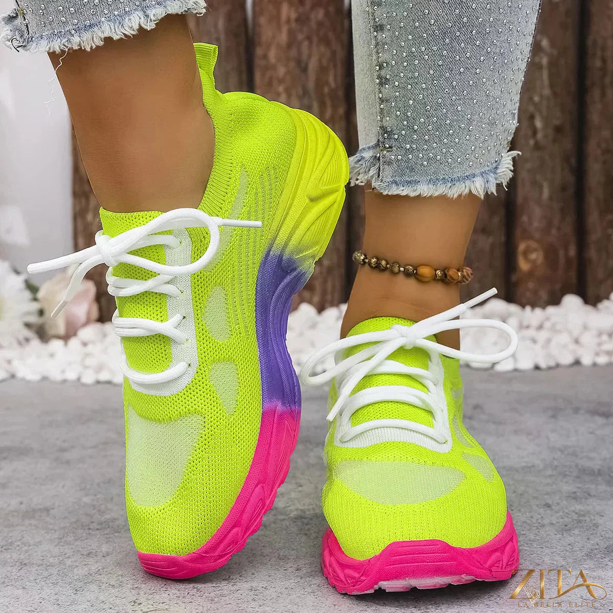 Zita La Belle Elite lace-up round toe sneakers with white sole and stylish design, ideal for casual wear.