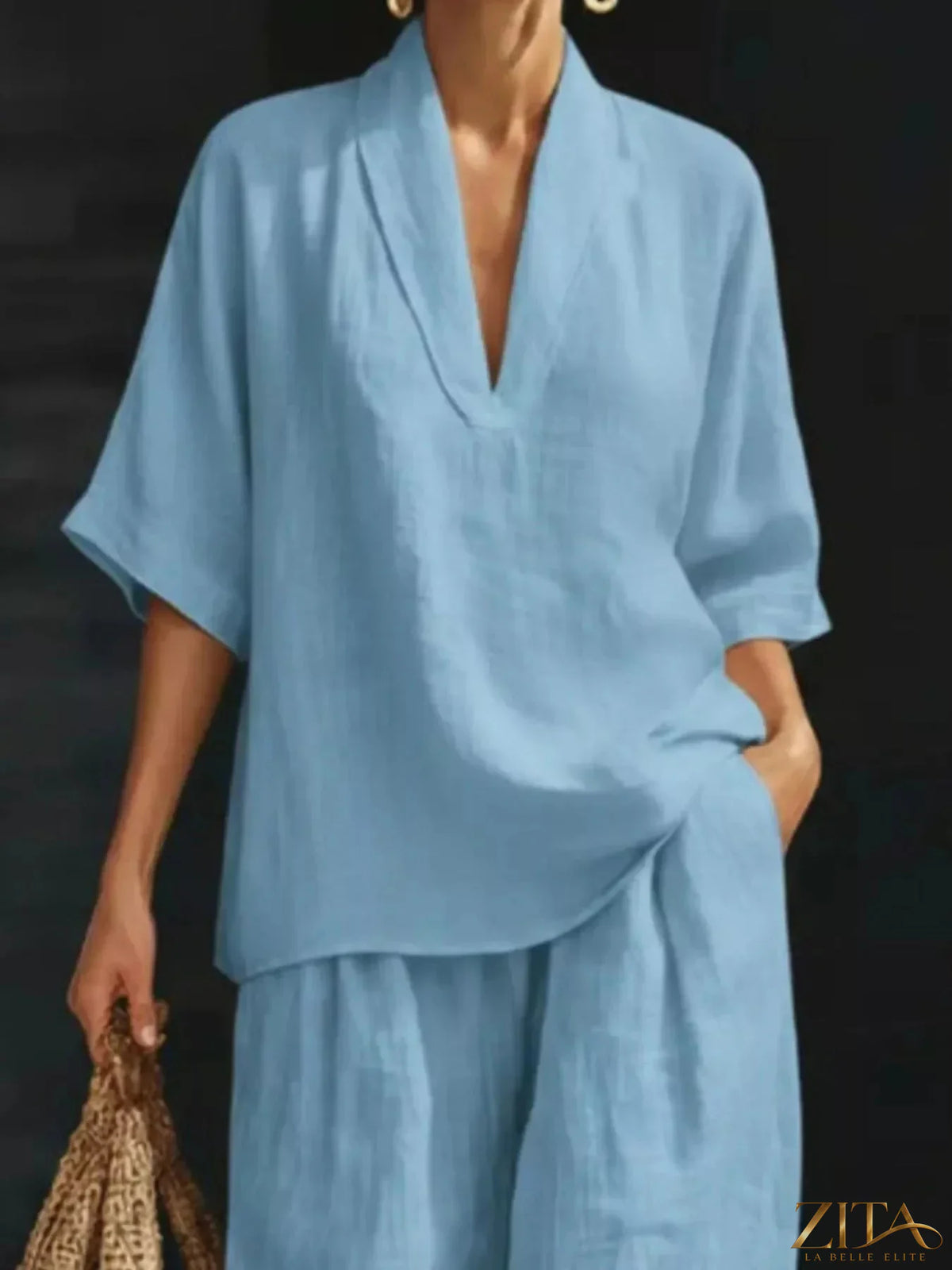 Zita La Belle Elite plus size full-size half sleeve top and wide-leg pants set in a stylish, comfortable design.