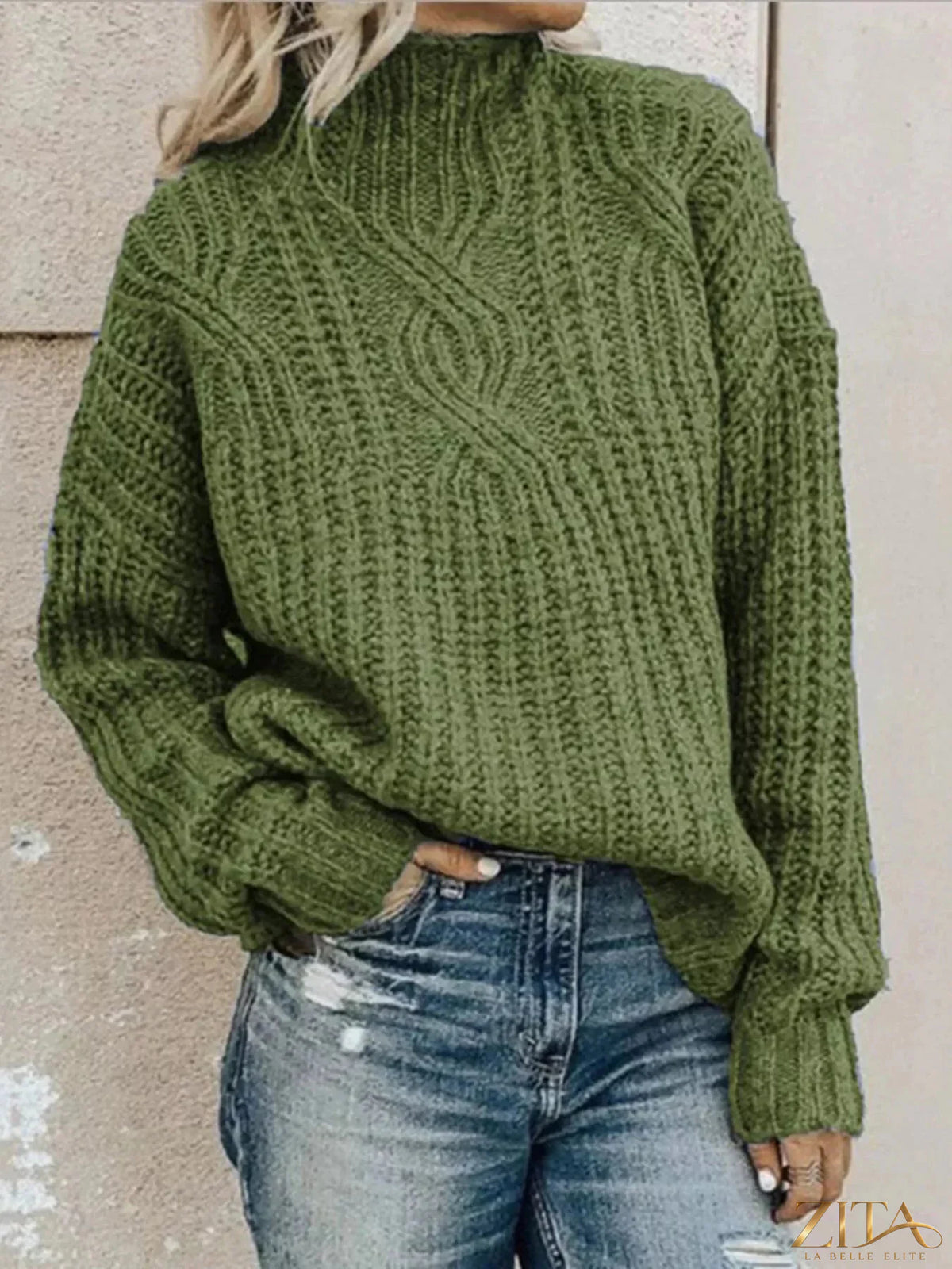 Zita La Belle Elite turtleneck long sleeve sweater in a cozy knit fabric, featuring a fitted design and ribbed collar.