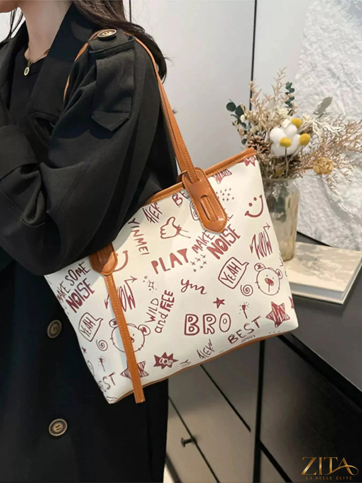 Zita La Belle Elite graffiti print casual tote bag with colorful urban graffiti design and sturdy handles for everyday use