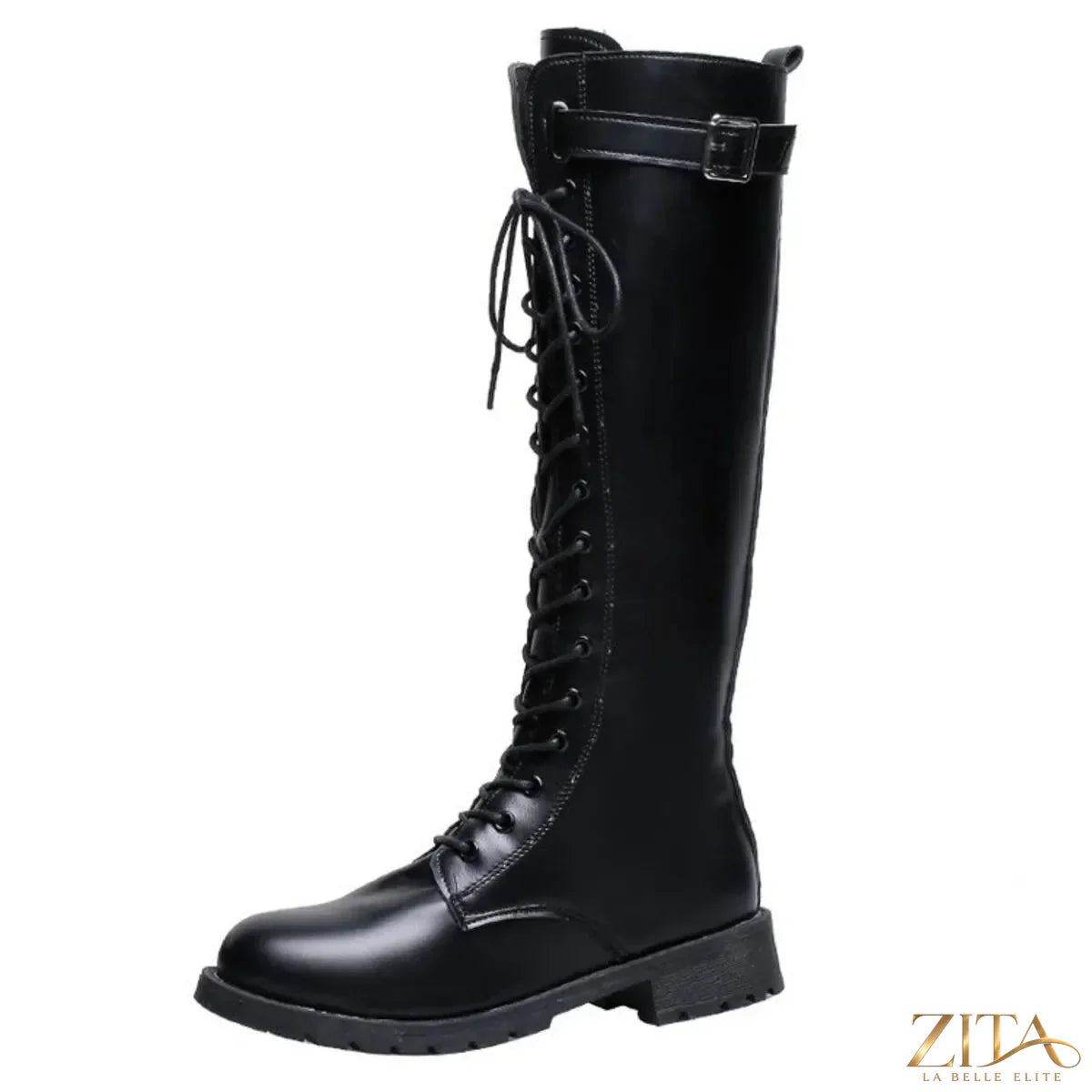 Zita La Belle Elite leather lace-up combat boots with sturdy soles and metal eyelets, stylish and durable footwear for rugged fashion.