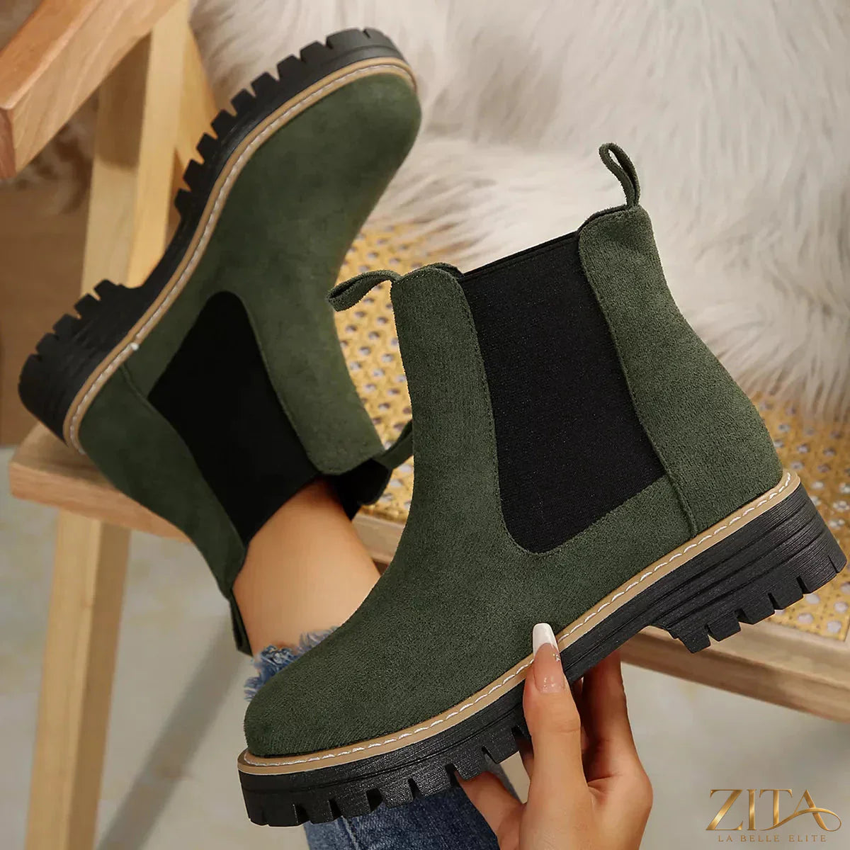 Zita La Belle Elite round toe platform boots with chunky heel and stylish design, shown in a side view.