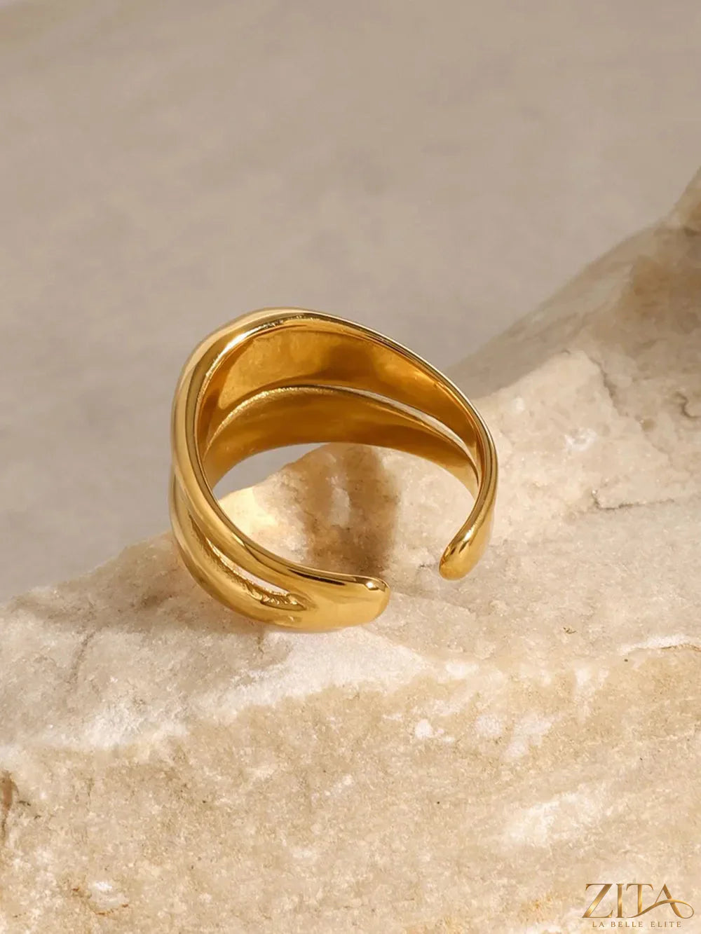 Stainless steel double-layered ring by Zita La Belle Elite with sleek, modern design and polished finish.