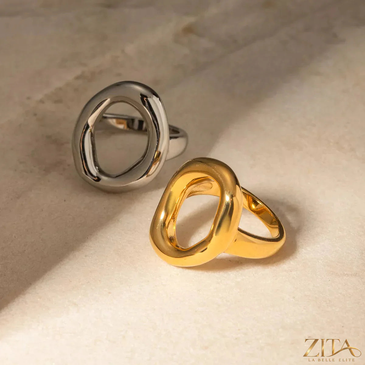 Modern hollow oval ring by Zita La Belle Elite featuring a sleek, minimalist design with open oval shape and polished silver finish.