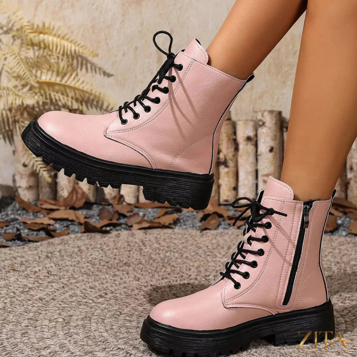 Zita La Belle Elite lace-up ankle combat boots with chunky soles and lace-up front, stylish and durable footwear.