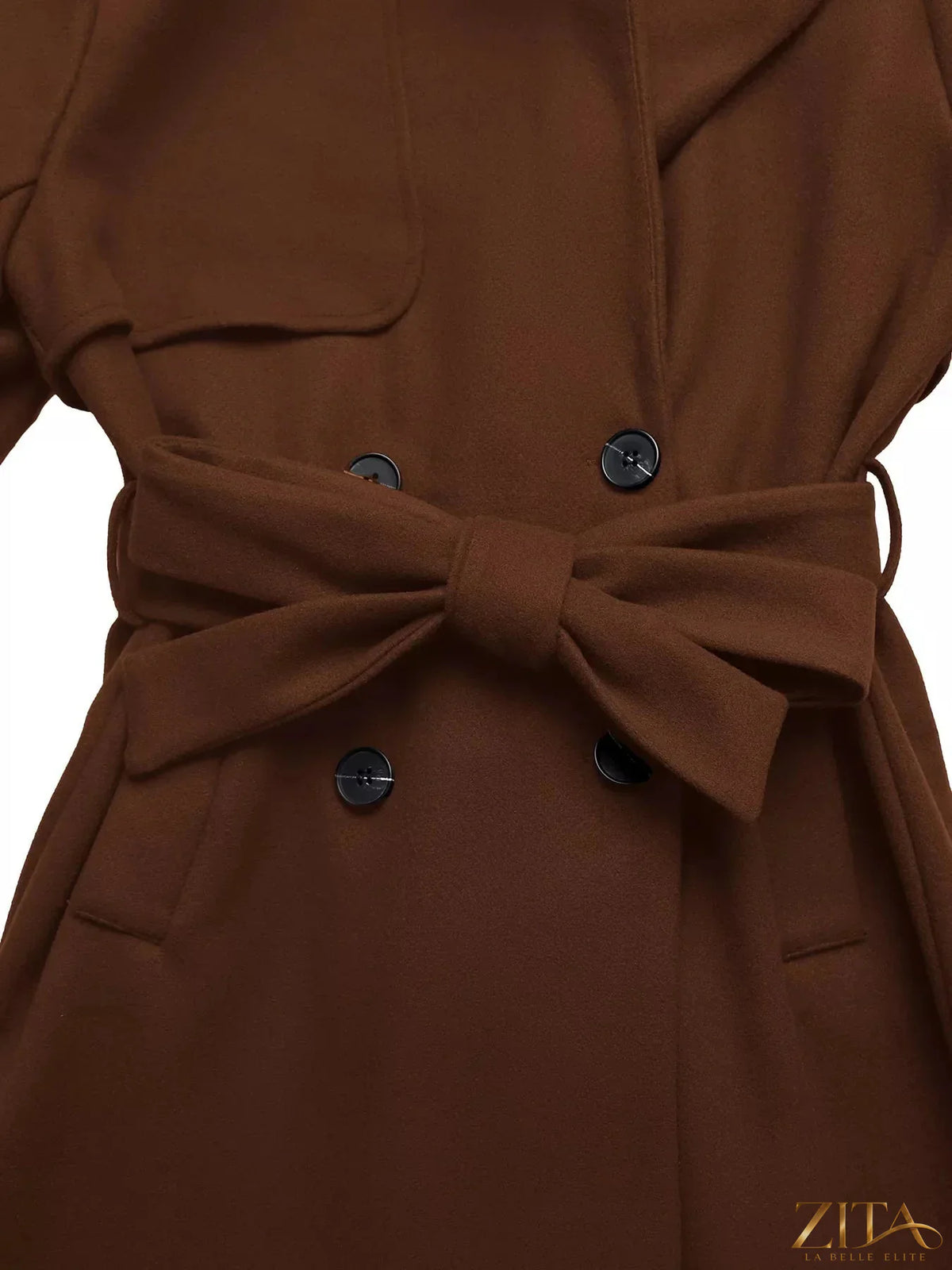 Zita La Belle Elite wool blend coat with lapel collar, belted waist, and tailored fit in a stylish winter coat design.