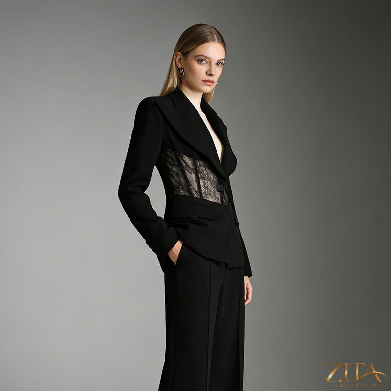 Zita La Belle Elite lace boning waist-cinching blazer for women, tailored fit with lace detailing and structured design.