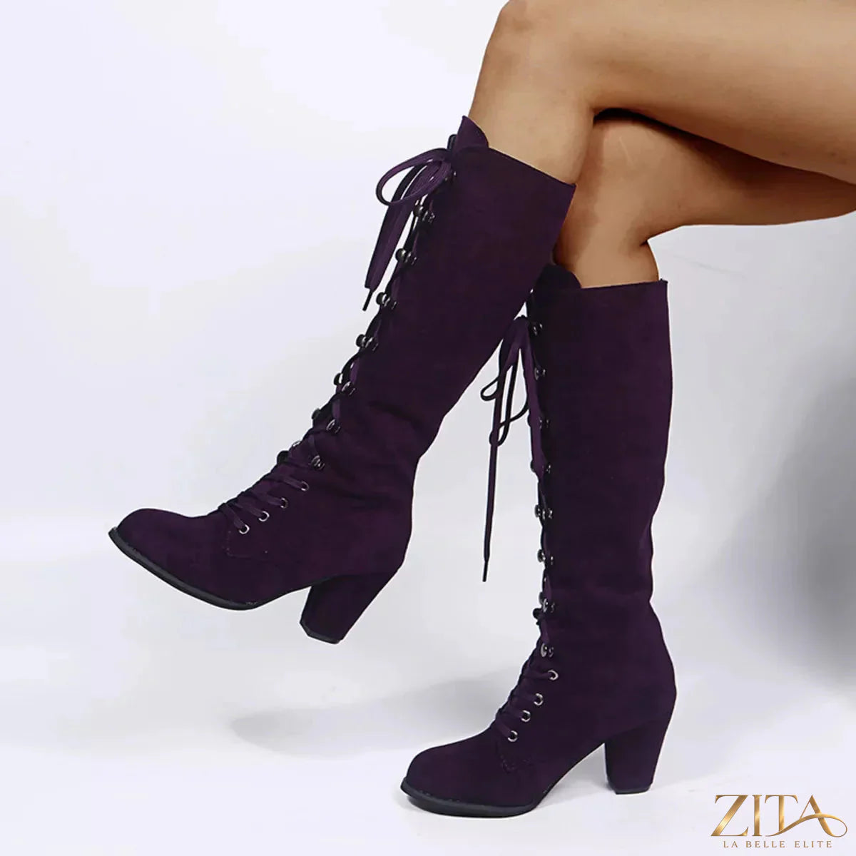 Zita La Belle Elite lace-up block heel boots featuring stylish design and sturdy heels, perfect for fashionable footwear.