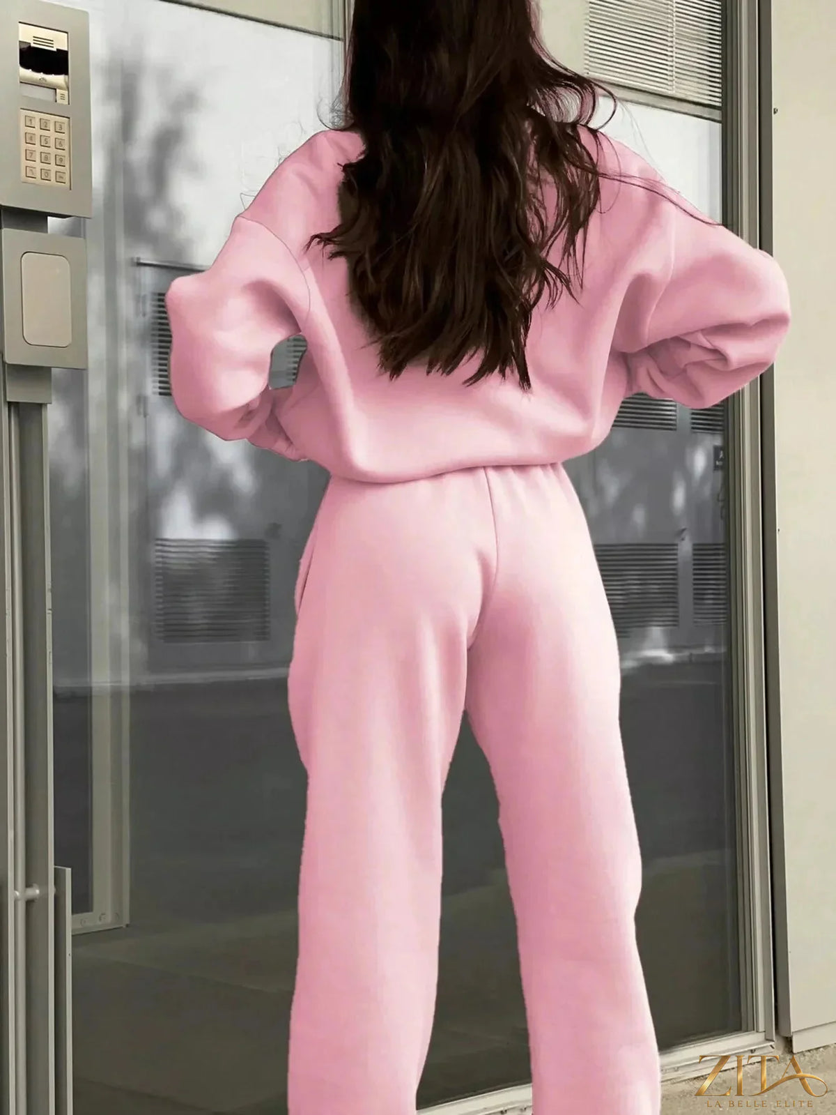 Zita La Belle Elite half zip sweatshirt and matching pants set in soft fabric, stylish athletic loungewear for women.