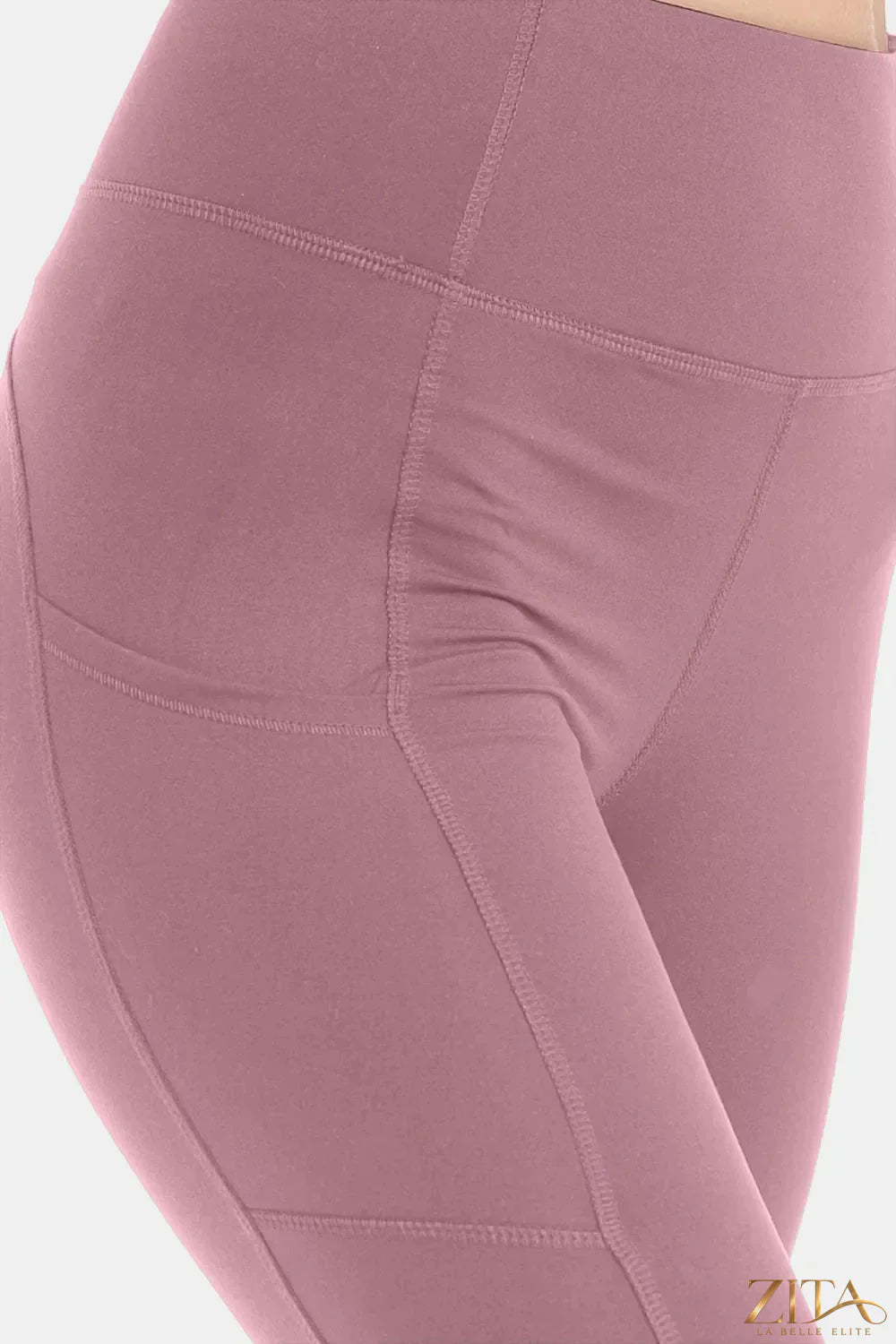 Trendsi wide waistband high waist leggings in black, featuring a snug fit and smooth fabric, perfect for casual or active wear