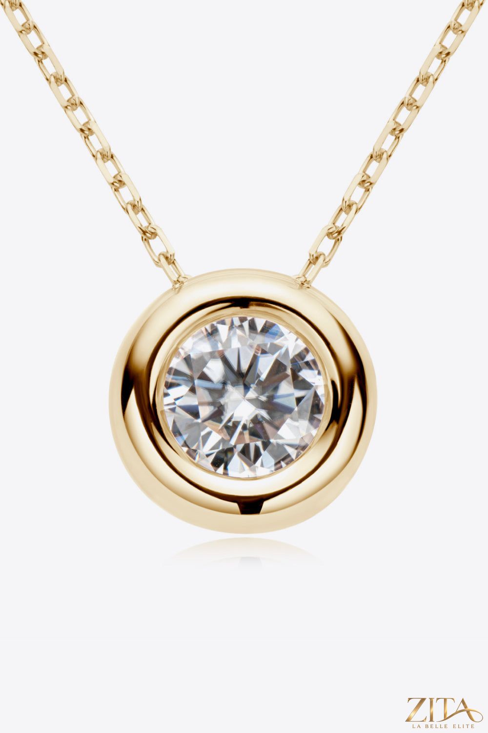 Sterling silver Zita La Belle Elite Adored 1 Carat Moissanite pendant necklace featuring a sparkling center stone.