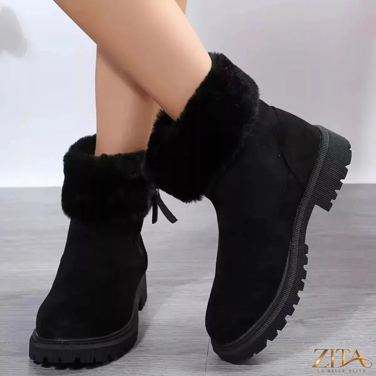 Zita La Belle Elite faux fur lined side-zip chunky platform ankle boots with thick soles and stylish design.