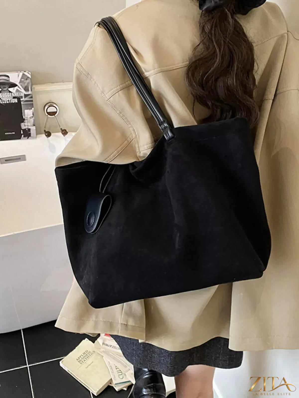 Zita La Belle Elite classic suede tote bag with double handles and spacious interior, stylish accessory for everyday use.