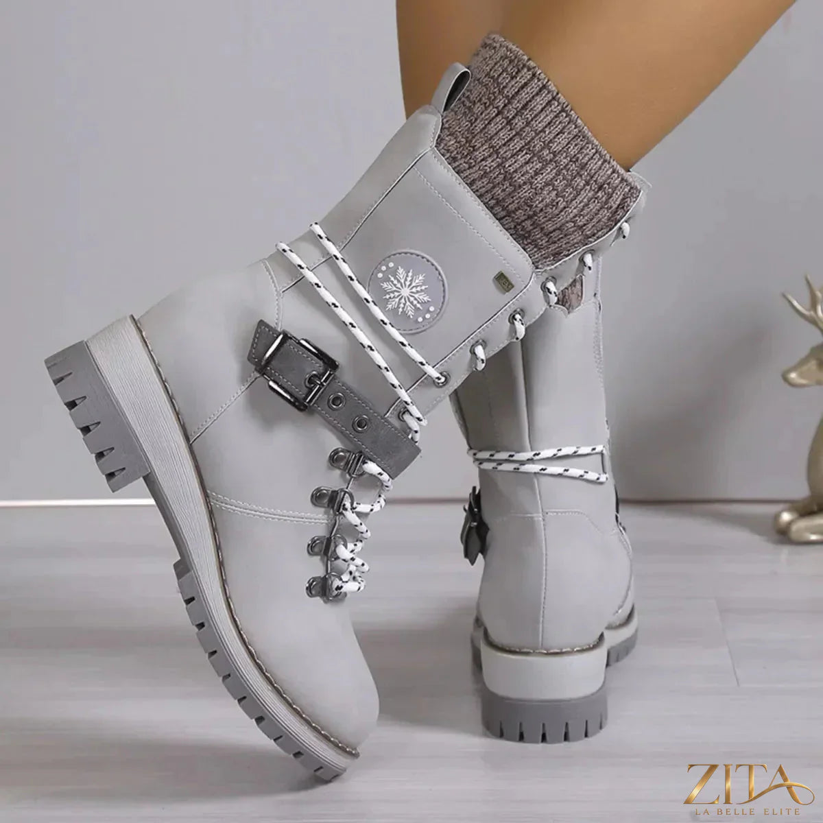 Zita La Belle Elite lace-up block heel boots with ankle-high design and stylish black leather appearance.