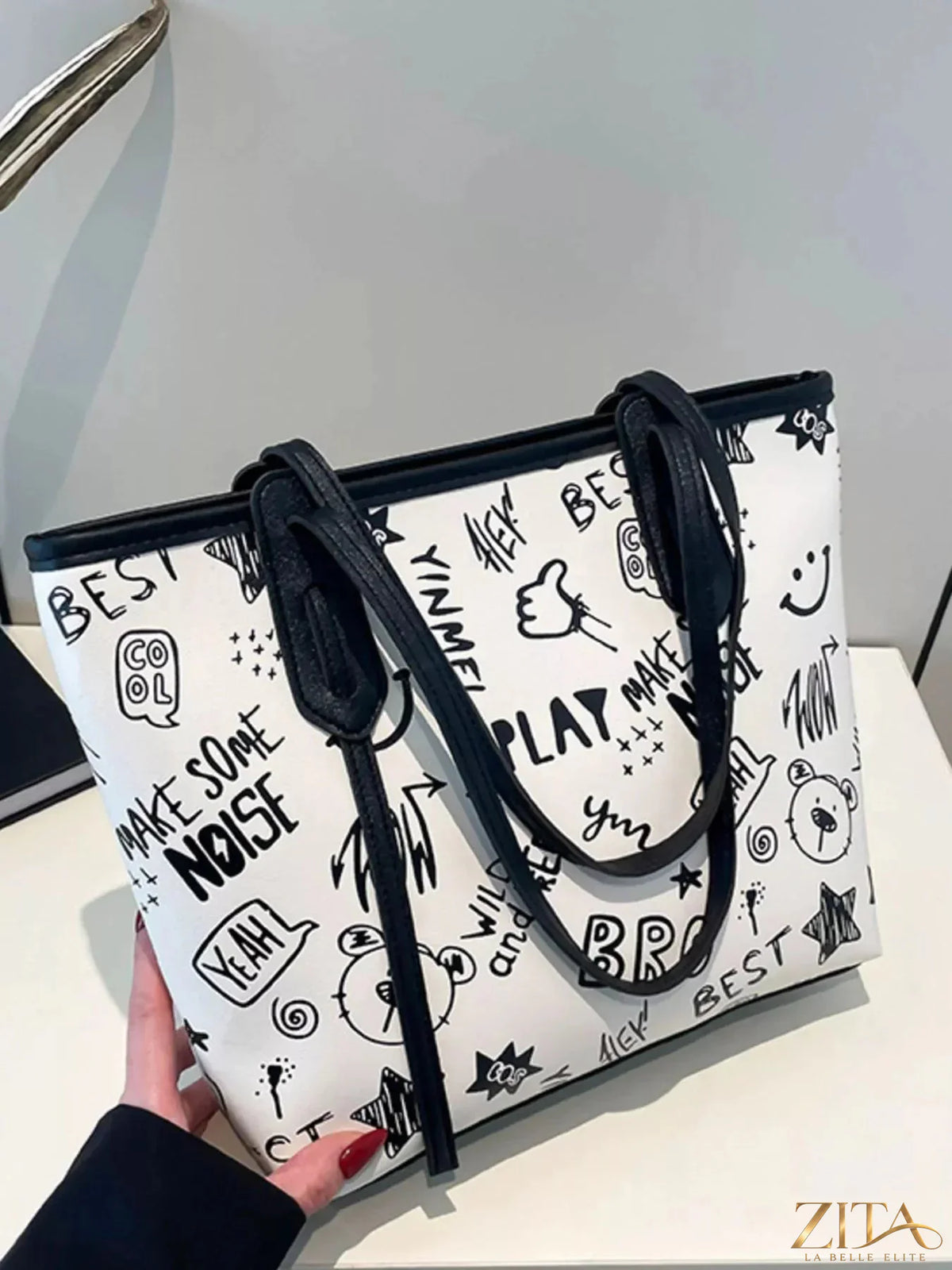Zita La Belle Elite graffiti print casual tote bag with colorful urban artwork and durable fabric handles.