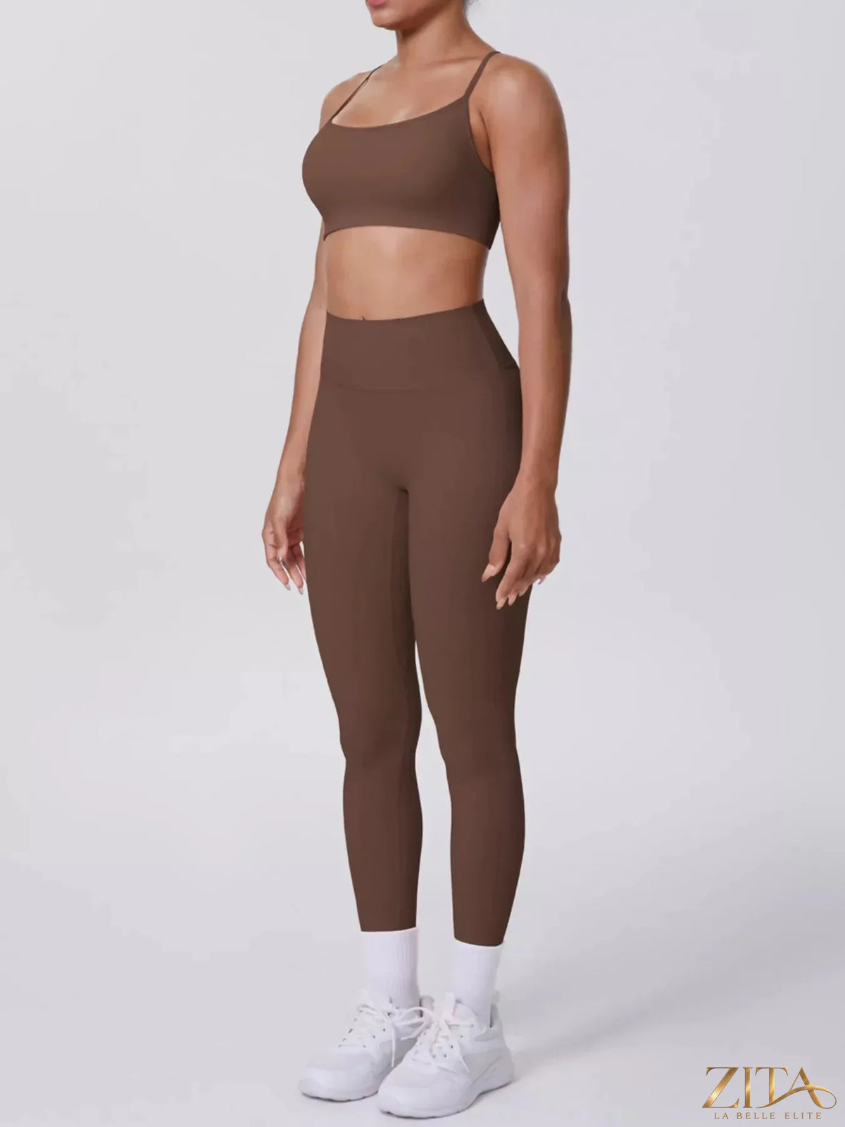 Zita La Belle Elite criss-cross back cami and matching leggings active set, black and stylish for workout or casual wear.