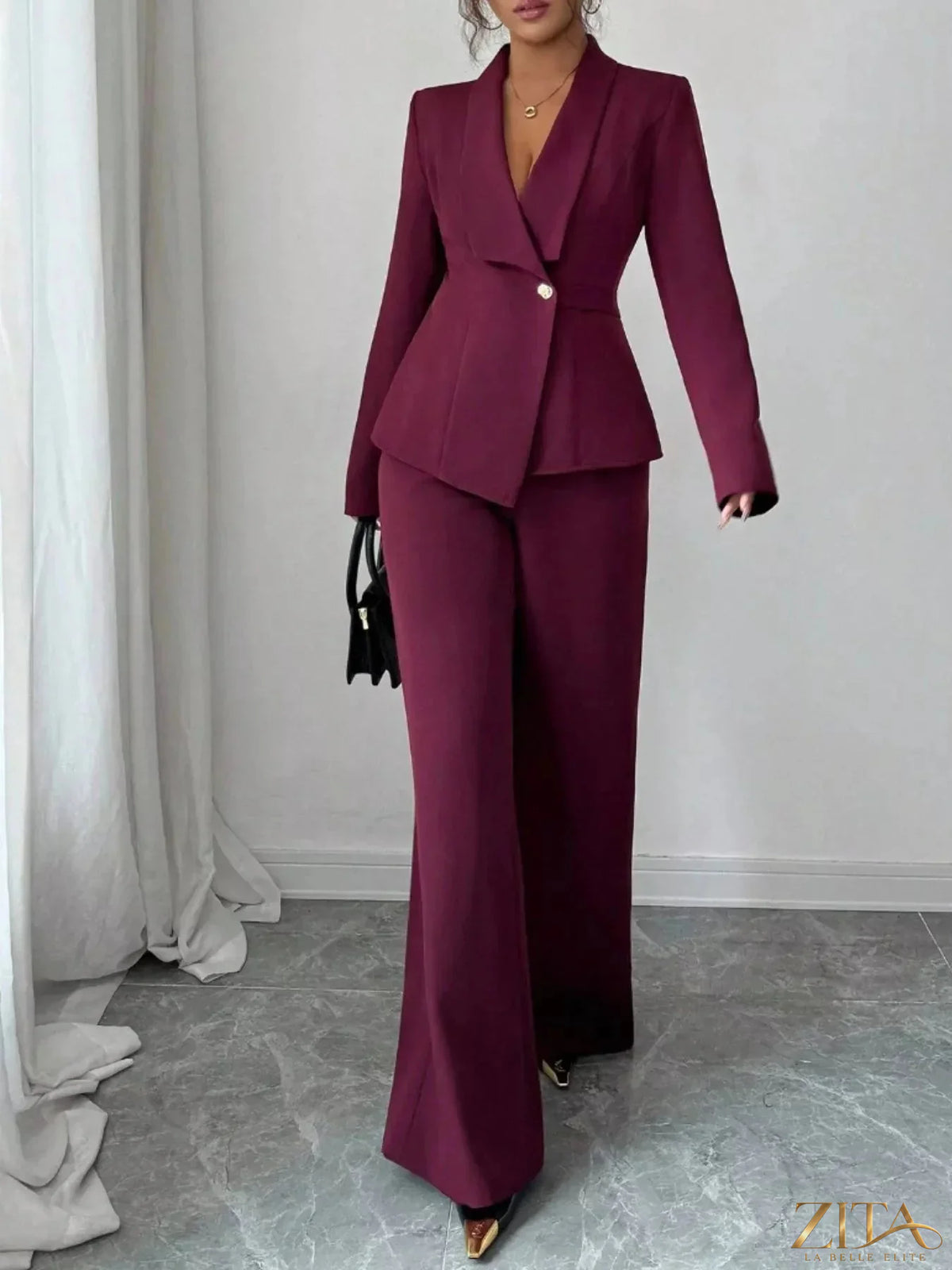 Zita La Belle Elite one-button blazer and matching pants set, tailored fit, in a stylish, sophisticated design.