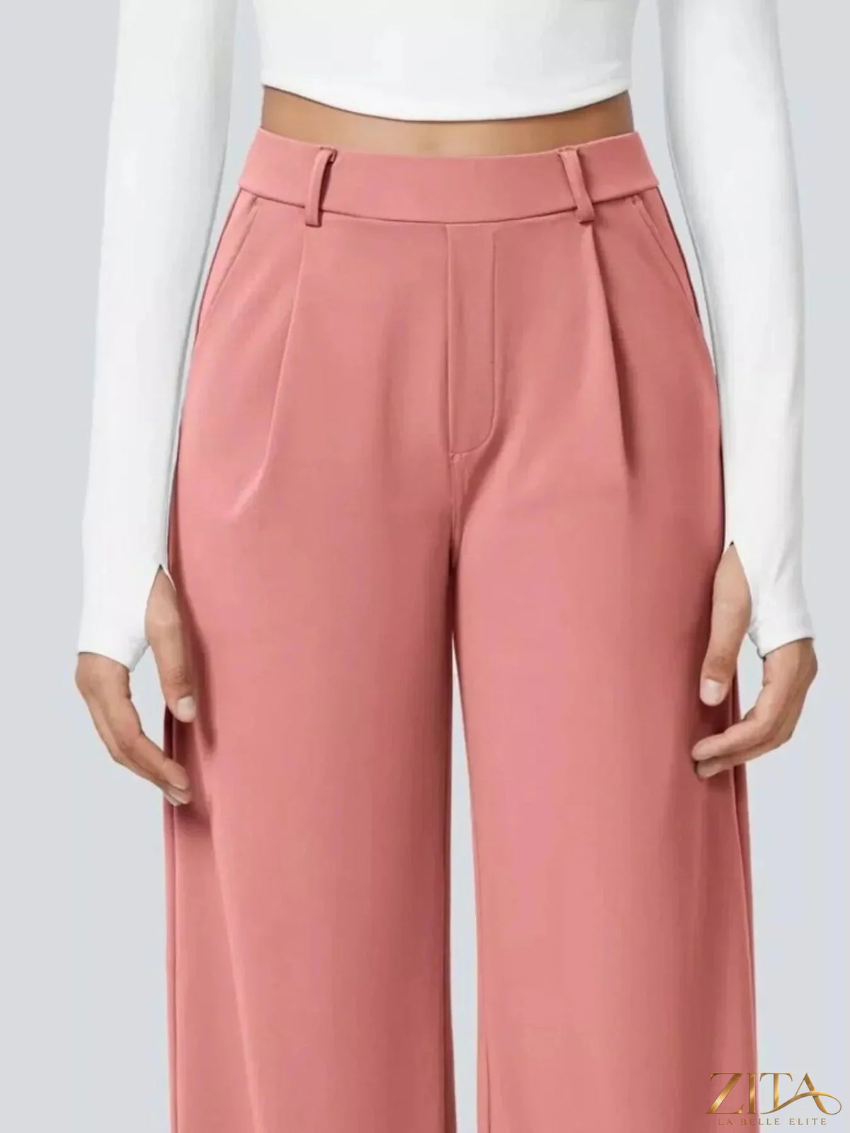 Zita La Belle Elite wide leg pants in soft fabric, featuring high waist and relaxed fit, styled with a casual top.