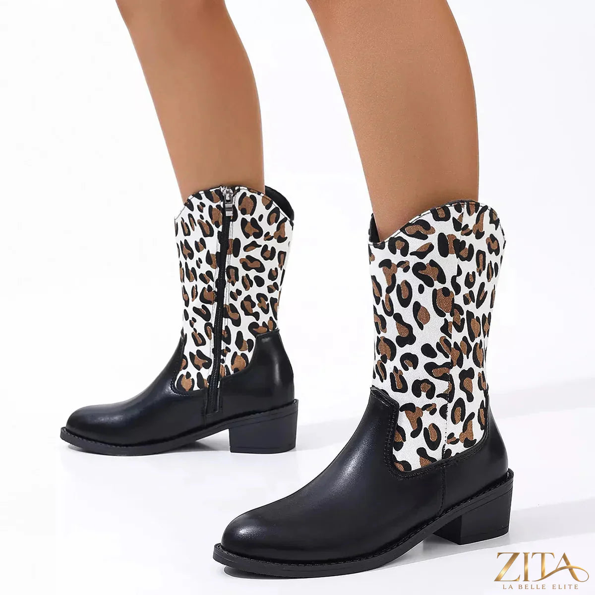 Point toe block heel boots by Zita La Belle Elite featuring sleek black leather and stylish ankle height.