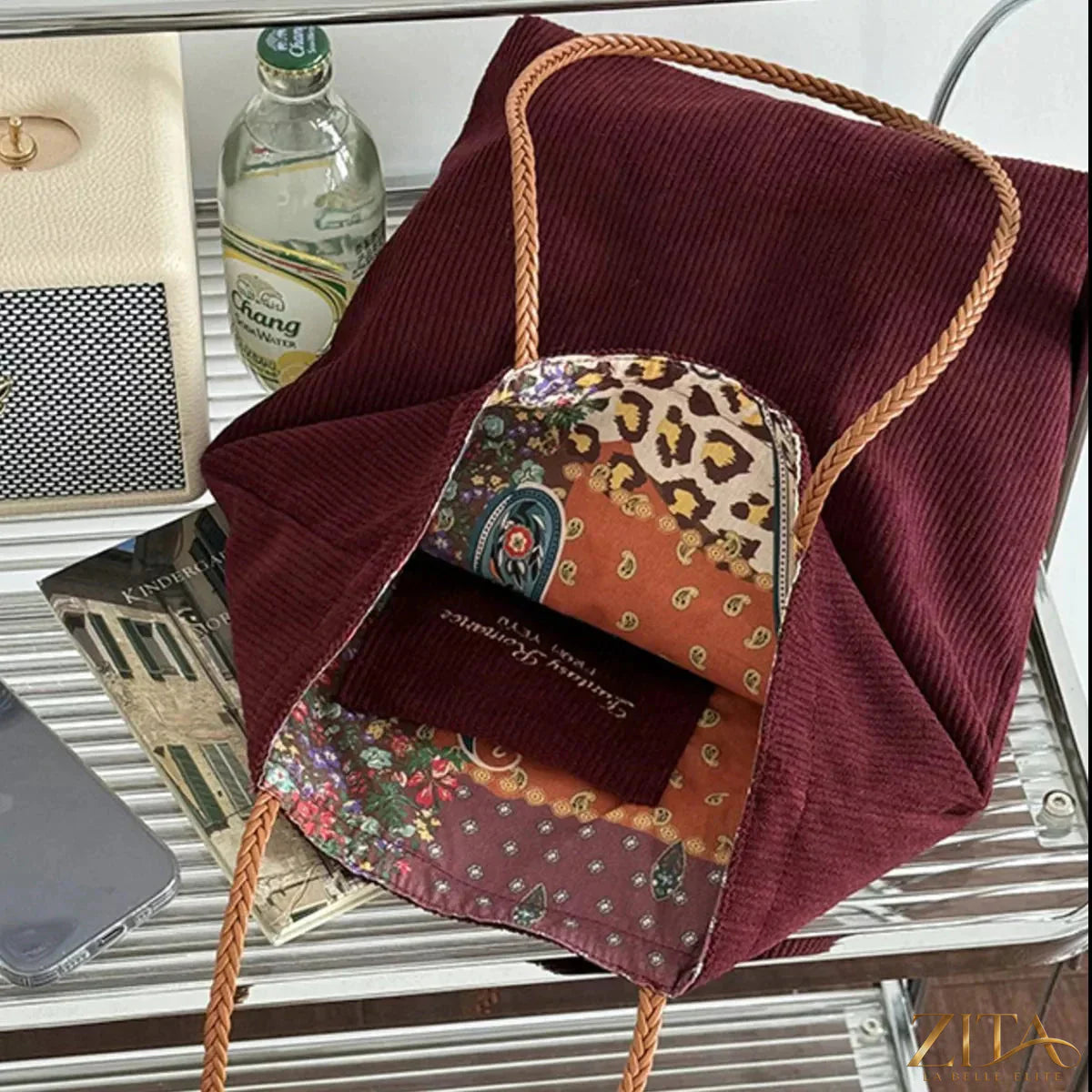 Zita La Belle Elite corduroy tote bag with sturdy handles and spacious interior, ideal for everyday use and stylish carrying.