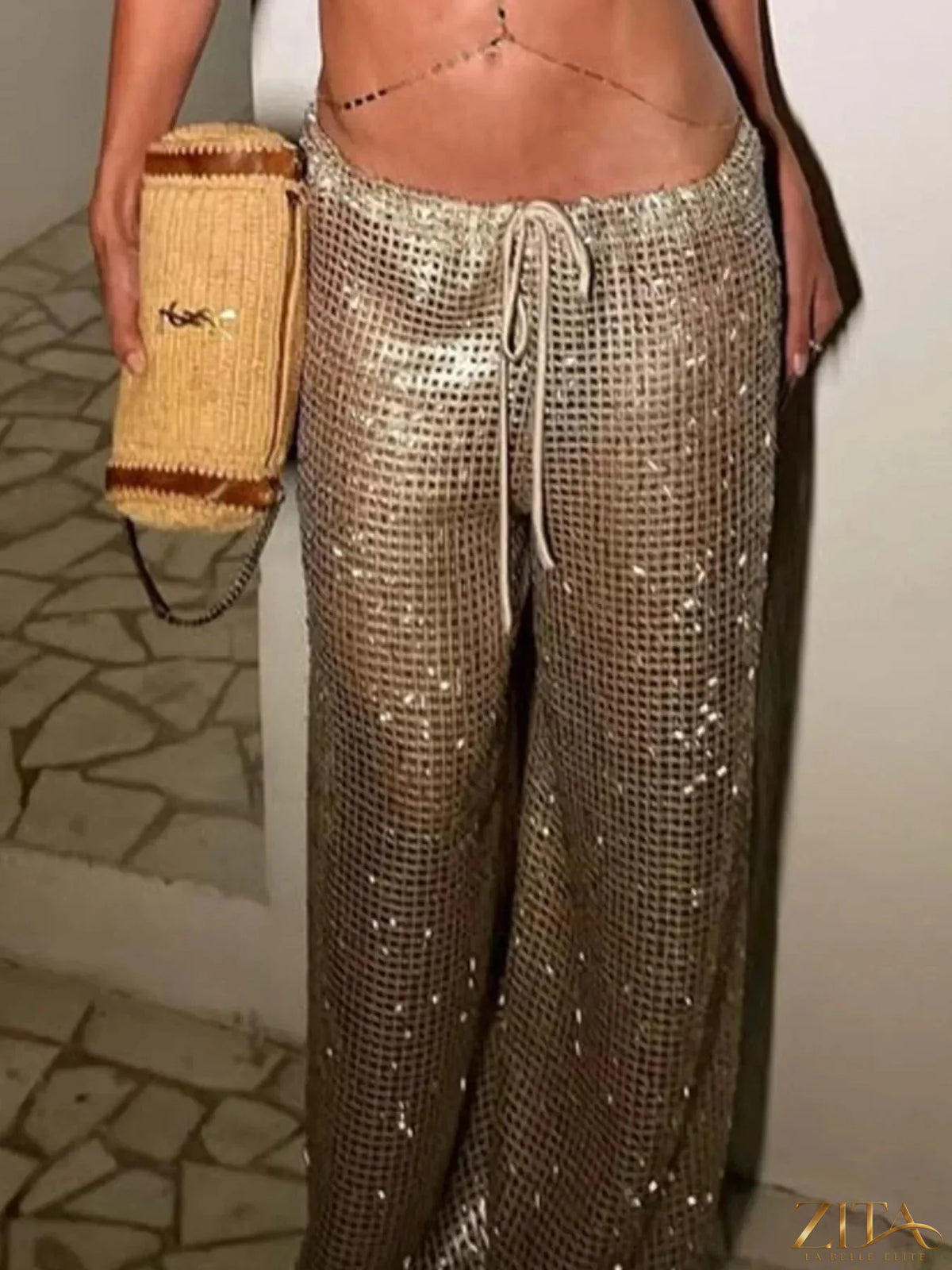 Zita La Belle Elite drawstring wide leg pants in soft fabric with relaxed fit and adjustable waist for comfortable style.
