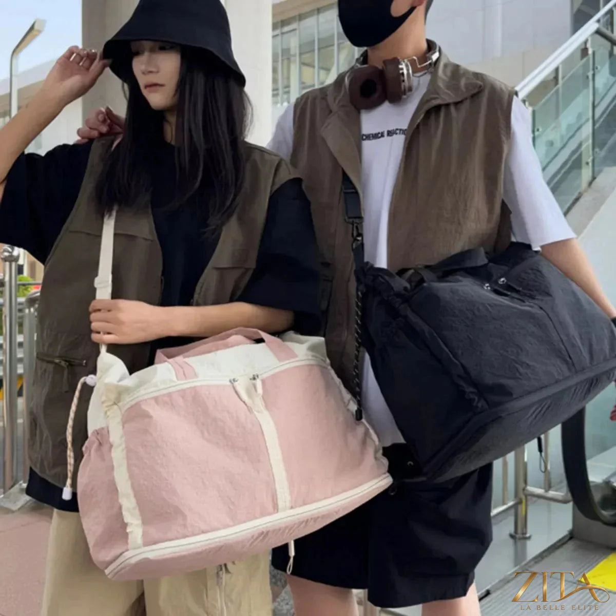 Color block travel bag by Zita La Belle Elite featuring vibrant panels, sturdy handles, and spacious interior for travel essentials.