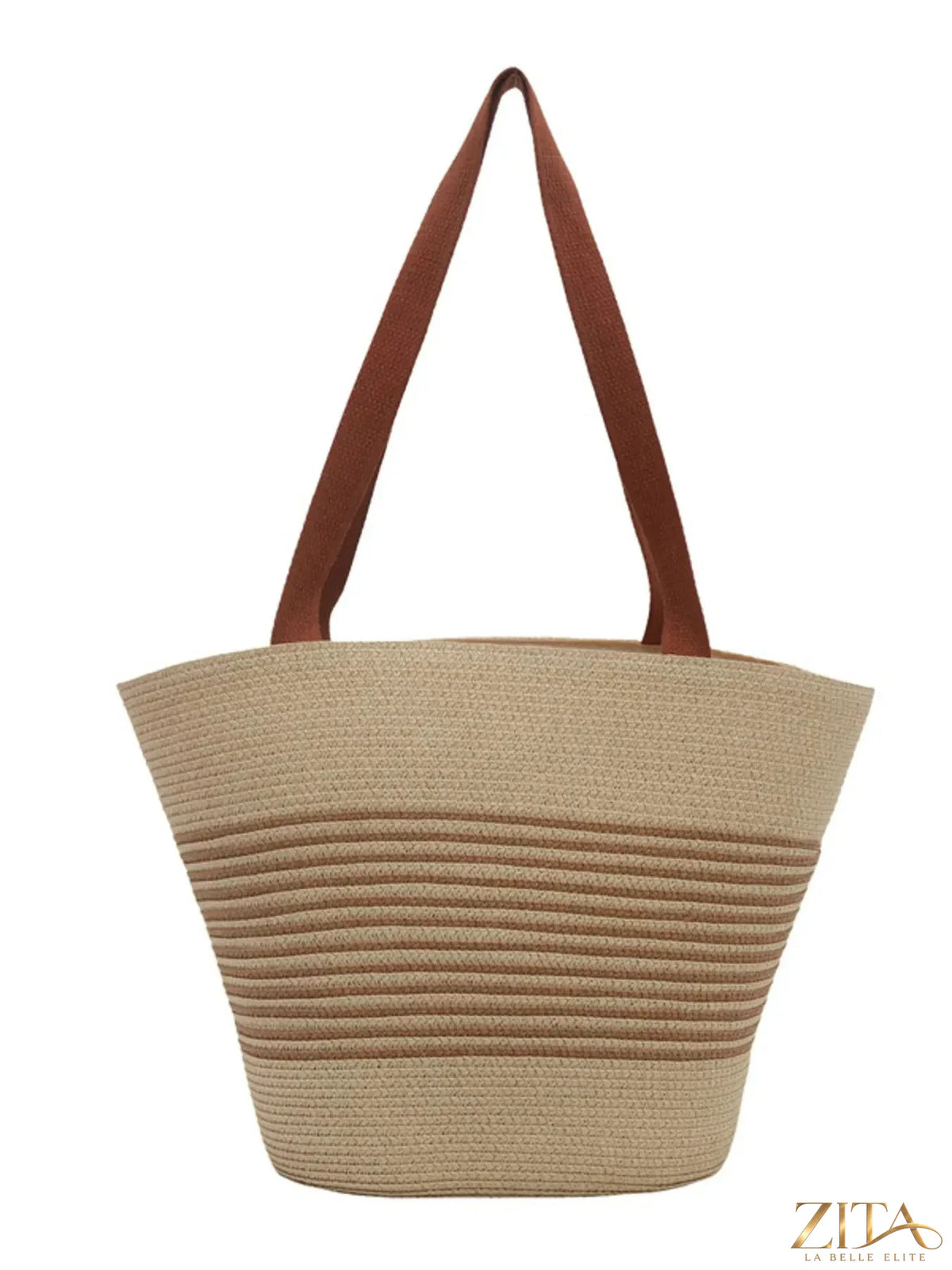 Striped woven tote bag by Zita La Belle Elite with sturdy handles, showcasing a colorful, stylish accessory for everyday use.