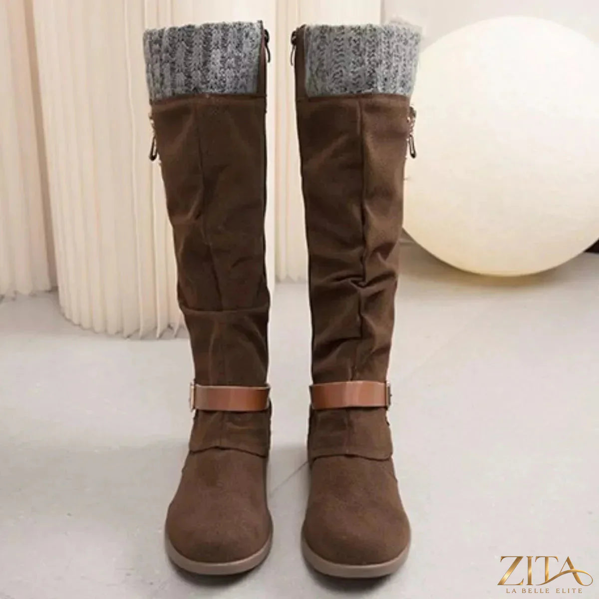 Zita La Belle Elite knee-high slouch boots with knit cuff, stylish and comfortable footwear for fall and winter outfits.