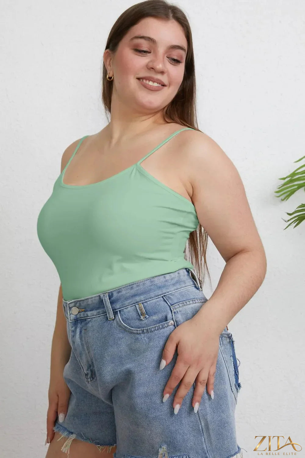 Zita La Belle Elite Basic Bae full-size round neck slim cami in plus size, shown in pink with a fitted design