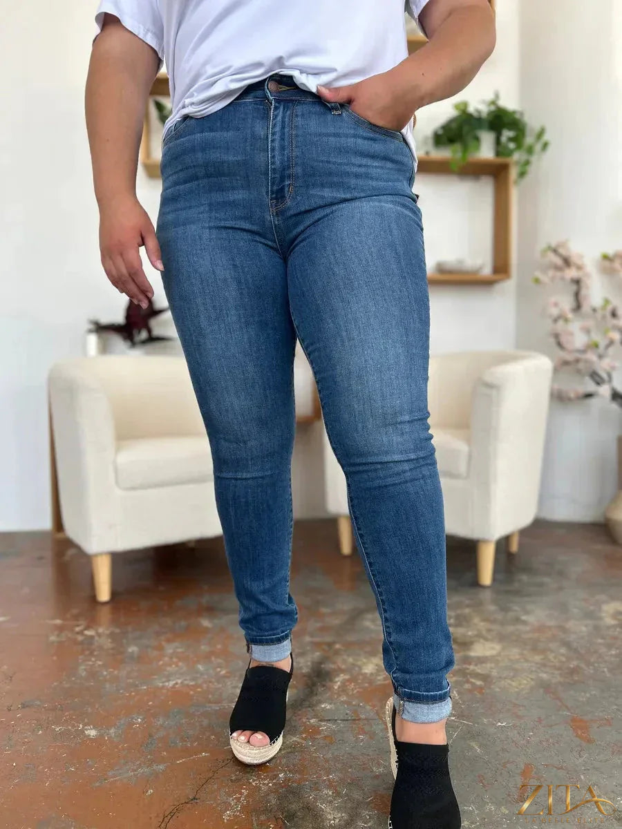 Zita La Belle Elite Judy Blue full-size cuffed hem skinny jeans, denim with cuffed ankle and fitted silhouette.