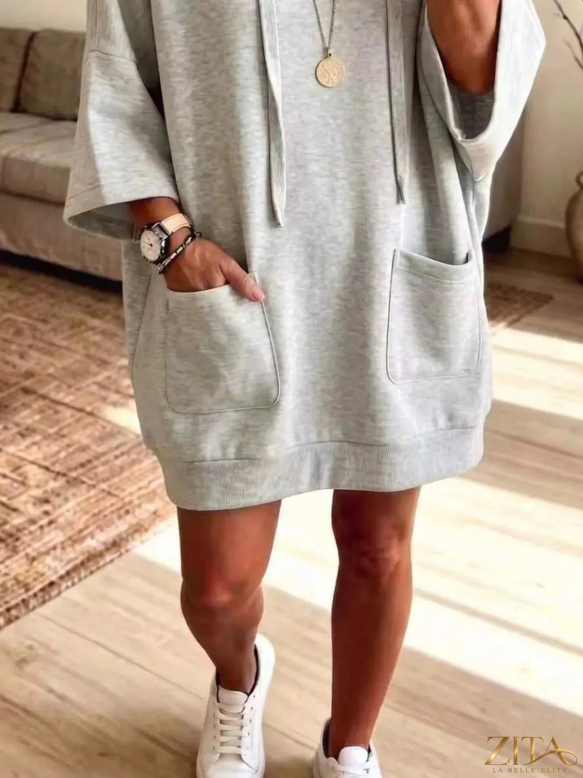 Plus size Zita La Belle Elite oversized drawstring hoodie with front pockets, featuring a relaxed fit and casual style.
